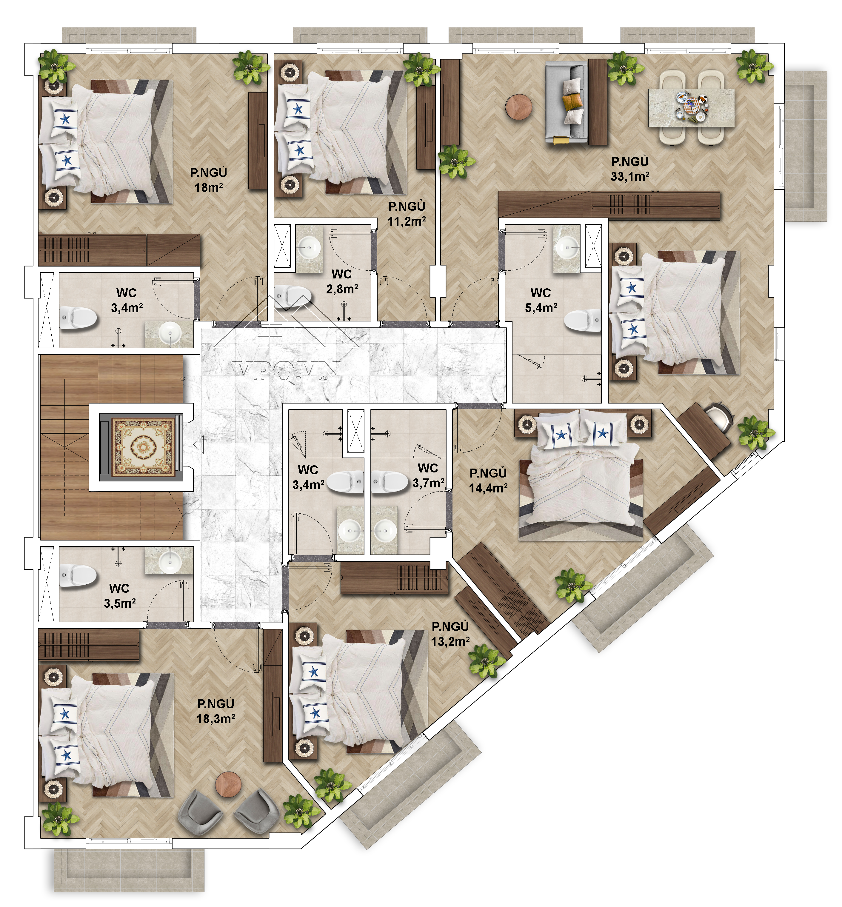 Thiết kế Shophouse The Center Ph&uacute; Quốc mặt tiền 14m - Tầng 3